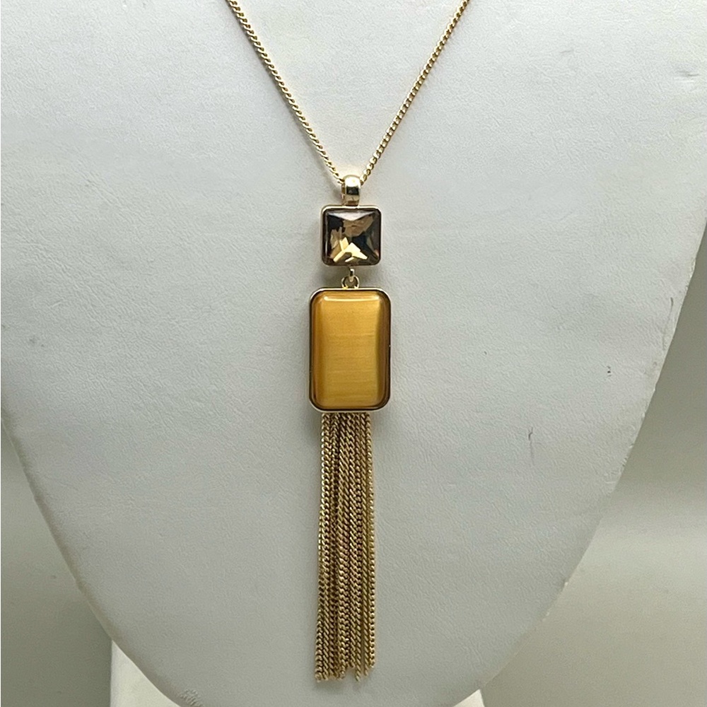 Elegant Gold Tone and Brown Statement Pendant Necklace-Luxury Everyday Jewelry